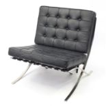 Chrome Barcelona chair with lift off cushions, designed by Ludwig Mies Van Der Rohe and Lilly Reich,