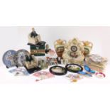 Sundry items including china clock garniture, Lilliput Lane cottage and Compton & Woodhouse