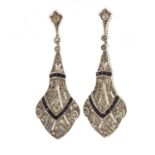 Pair of antique silver and paste earrings, 4.5cm in length, 9.0g :For Further Condition Reports