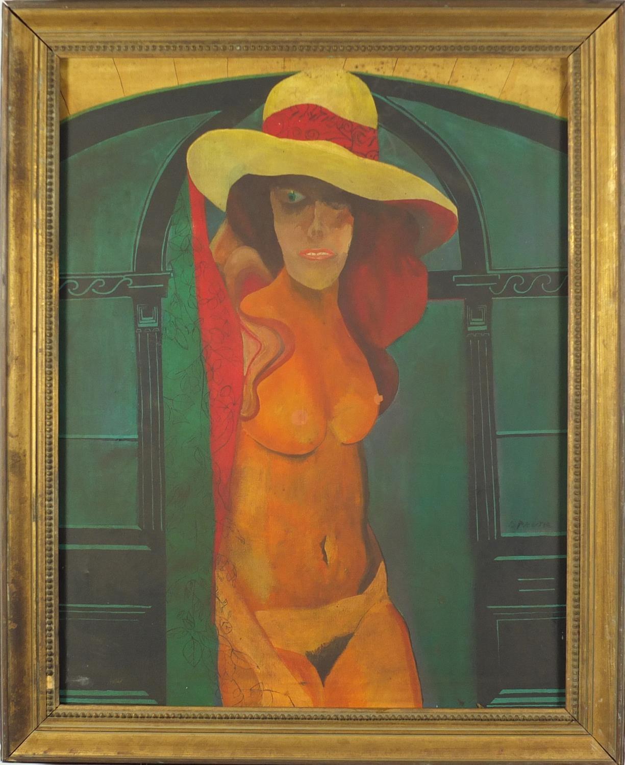 Manner of Dod Proctor - Standing nude female, oil on canvas, framed, 91cm x 69cm :For Further - Image 2 of 5