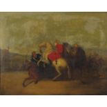 Battle scene with Turks, 18th century oil on canvas, stamped numbers verso, framed, 60.5cm x 48cm :