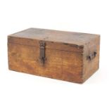 Stained pine trunk with metal mounts, 25cm H x 55cm W x 30cm D :For Further Condition Reports Please