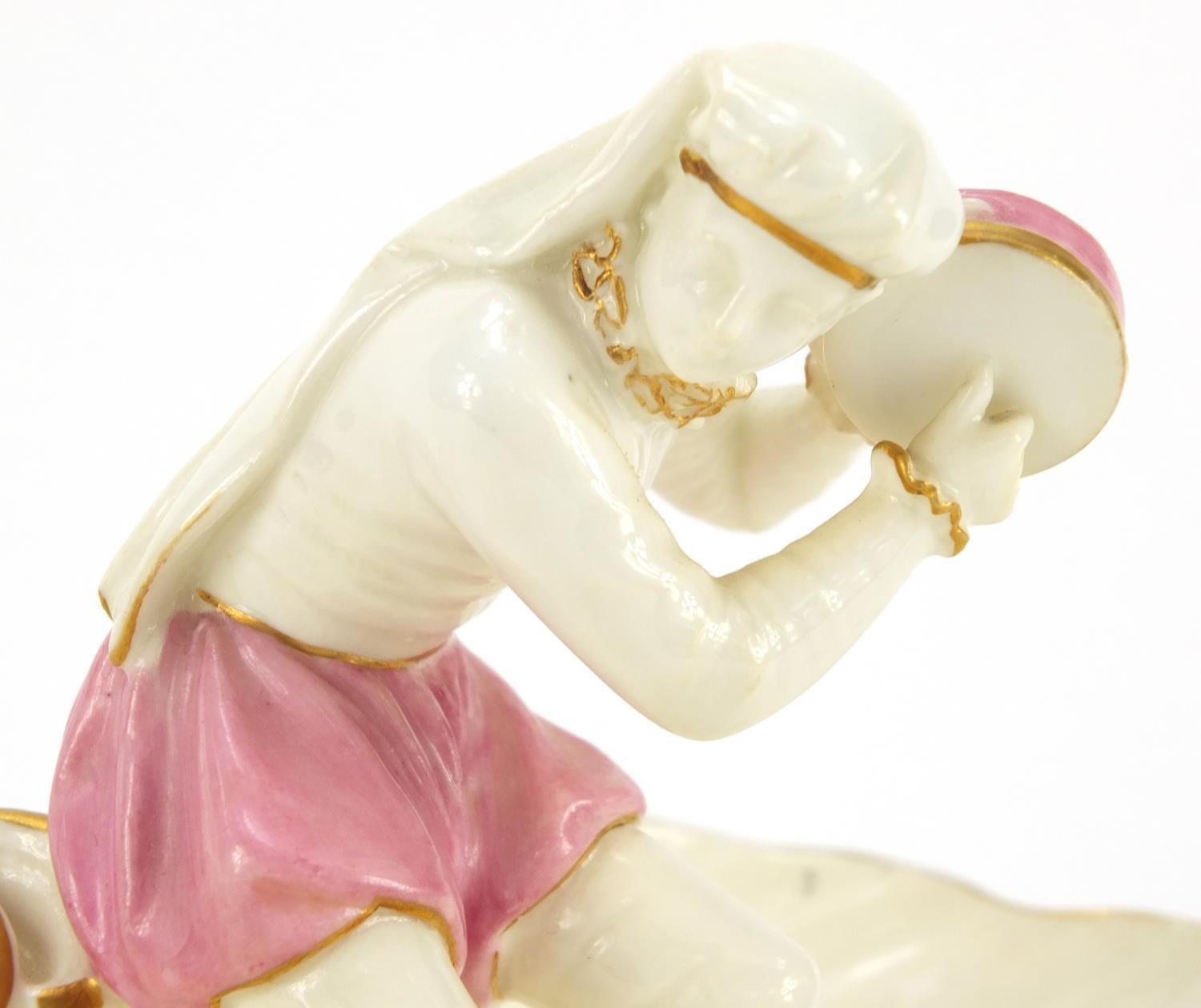 Victorian Worcester figural shell sweetmeat dish mounted with a girl holding a tambourine, 21.5 wide - Image 2 of 8