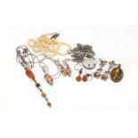 Costume jewellery including silver and natural amber necklace and earrings :For Further Condition