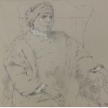 Portrait of a female in a chair, chalk on paper, signed with monogram CH, mounted, unframed, 22.