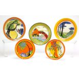 Five Wedgwood Clarice Cliff cabinet plates, comprising Windbells, Monsoon, Solitude, Blue Firs and