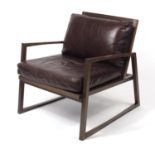 Contemporary Scandinavian design York lounge chair with brown leather upholstery, 79cm H x 72.5cm