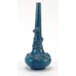 Chinese blue glazed porcelain relief dragon vase with tapering neck, 35.5cm high :For Further