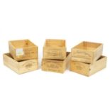 Six pine advertising wine bottle crates :For Further Condition Reports Please Visit Our Website-