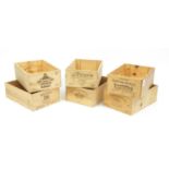 Six pine advertising wine bottle crates :For Further Condition Reports Please Visit Our Website-