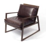 Contemporary Scandinavian design York lounge chair with brown leather upholstery, 79cm H x 72.5cm