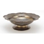 George VI flower head pedestal bowl, indistinct maker's mark, London 1938, 23.5cm in diameter, 333.