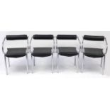 Set of four 1970's design chrome chairs with black faux leather upholstery, each 75cm high :For
