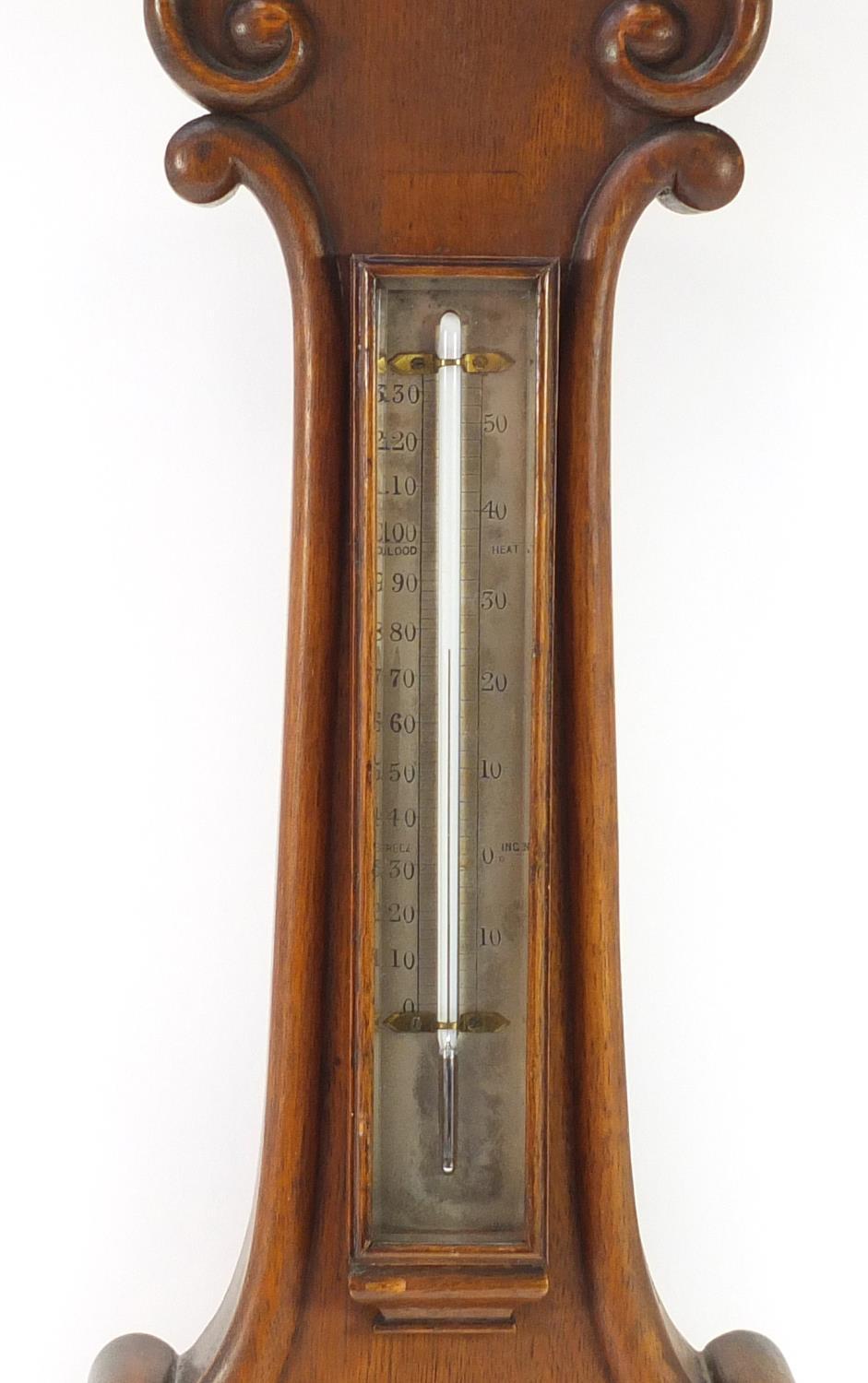 Negretti & Zambra oak wall barometer with thermometer with silvered dials, numbered 19143, 82cm high - Image 2 of 6