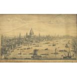 The South West prospect of London, Mid 18th century print by T Bowls dated 1750, framed and