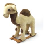Large Merrythought ride on camel with oak base, originally retailed by Harrods, 140cm H x 56cm W