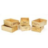 Six pine advertising wine bottle crates :For Further Condition Reports Please Visit Our Website-