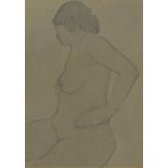 Portrait of a nude female, black chalk, bearing an inscription Le Hawkey verso, mounted, framed