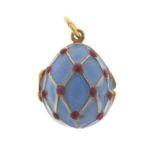 Russian silver gilt and enamel egg pendant, set with garnets, 2.6cm in length, 6.4g :For Further