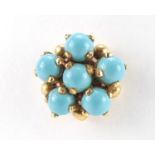 18ct gold turquoise flower head earring with screw back, 10mm in diameter, 2.1g :For Further