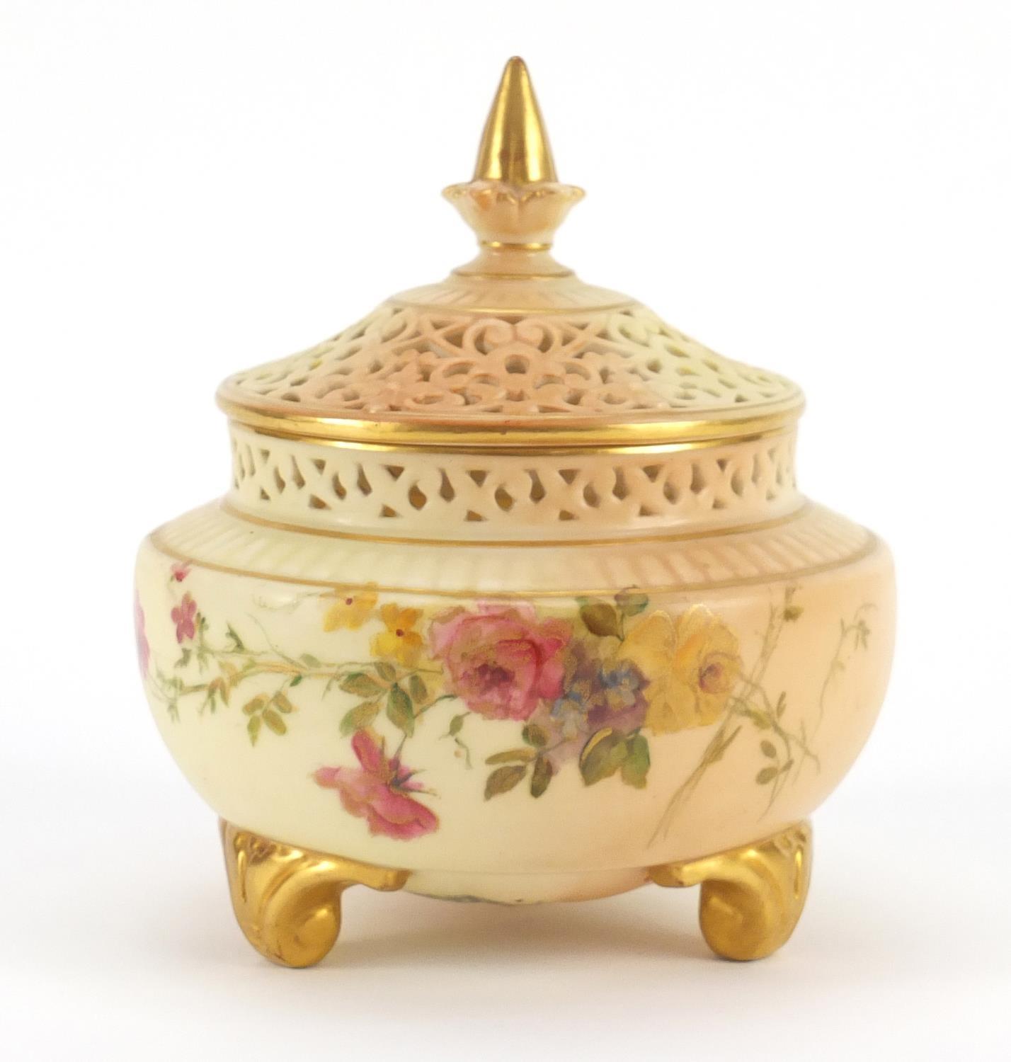 Royal Worcester blush ivory potpourri vase with pierced lid, decorated with flowers, numbered 120,