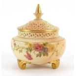 Royal Worcester blush ivory potpourri vase with pierced lid, decorated with flowers, numbered 120,