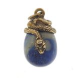 Russian silver gilt serpent and lapis lazuli pendant, 3.2cm in length, 11.2g :For Further