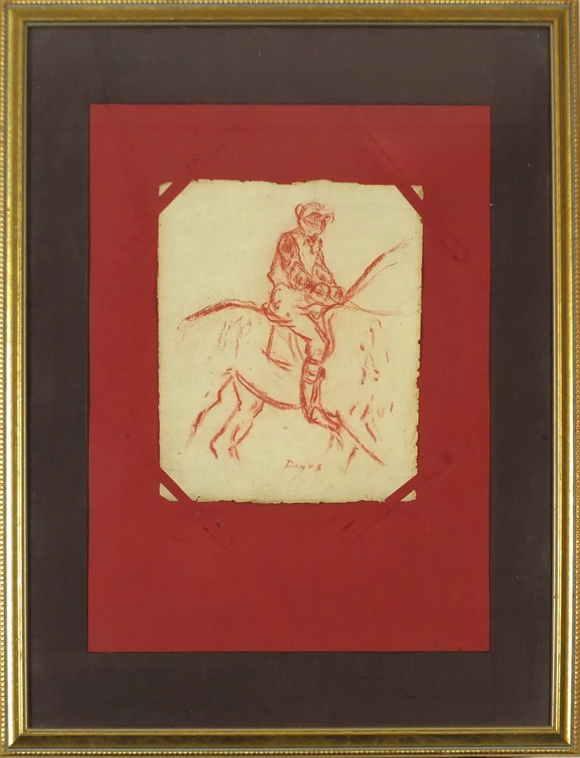 Jockey on horseback, wax crayon on paper, mounted, framed and glazed, 27.5cm x 22cm :For Further - Image 2 of 4