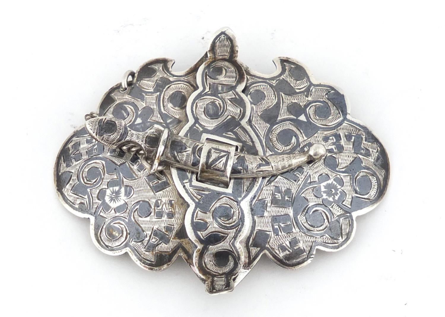 Russian Silver niello work buckle, indistinct kokoshnik mark, 6.7cm wide, 24.0g :For Further