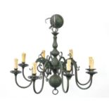 Dutch style green painted eight branch chandelier, 80cm in diameter x 64cm high excluding the