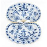 Meissen porcelain twin serving dish, hand painted in the Blue Onion pattern, crossed sword marks