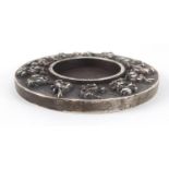 Chinese silver coloured metal brush washer cast with animals, six figure character marks to the