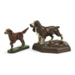 Painted Spaniel design ashtray and similar paperweight, the largest 17.5cm wide :For Further