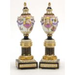 Pair of 19th century Augustus Rex campana urn vases/candlesticks with mask handles, each hand