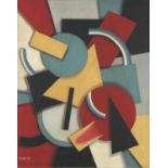 Abstract composition, geometric shapes, Russian school oil on board, framed, 49cm x 39cm :For