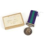 British military George VI General Service medal with Malaya bar and box of issue awarded to