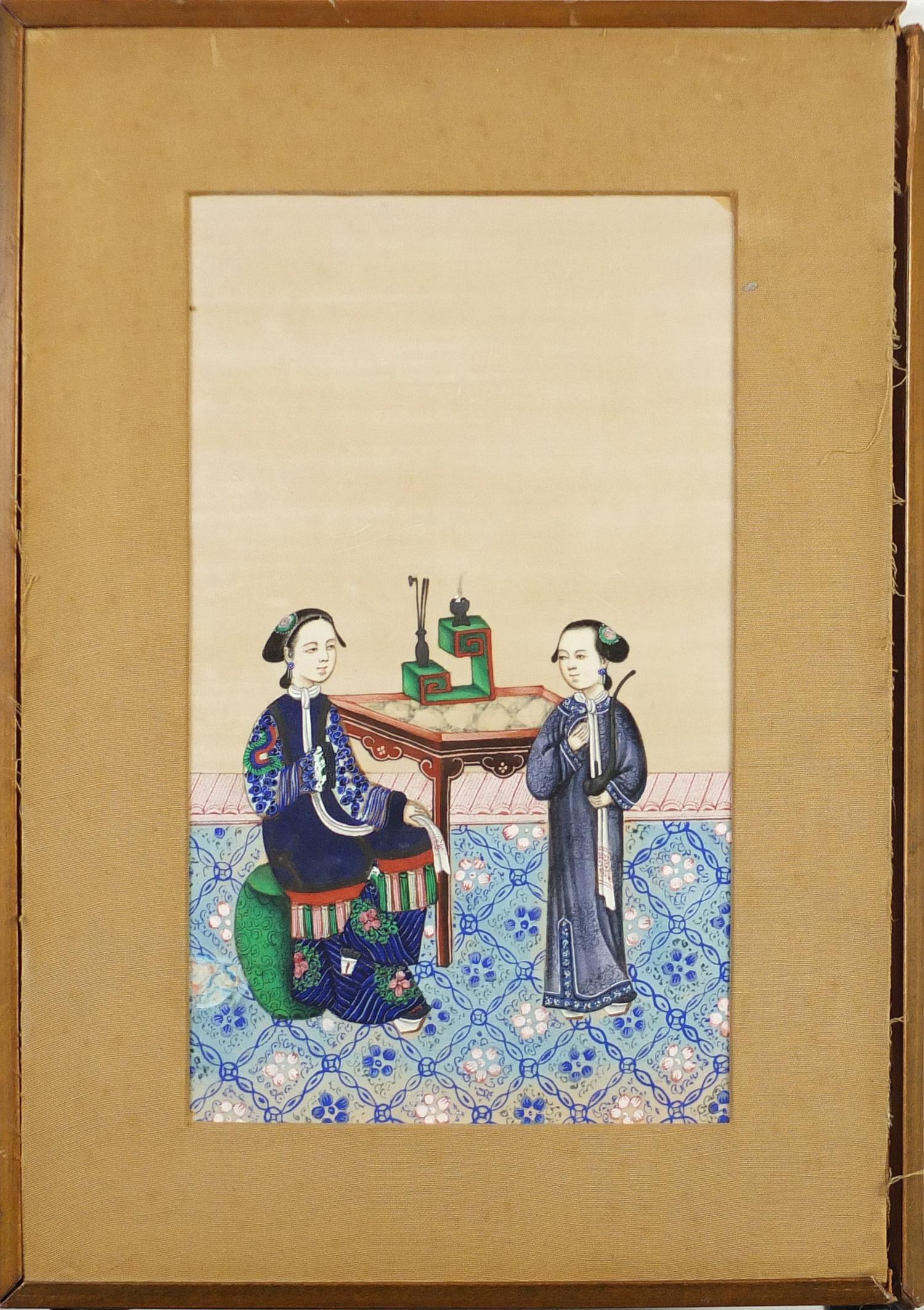 Chinese pith painting of an Empress and scholar, mounted and framed, 19.5cm x 17cm :For Further - Image 2 of 4