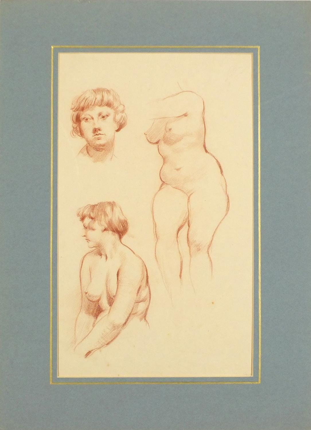 The female form, sanguine chalk on paper, inscribed E B George verso, mounted, unframed, 42cm x 25cm - Image 2 of 3