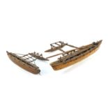 Well detailed wooden model of a catamaran boat and a smaller model, Itala, the largest 56cm in