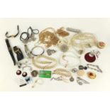 Antique and later costume jewellery including necklaces, wristwatches and a patch box :For Further