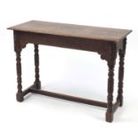 Oak table with all round arcadian carved frieze, 78cm H x 111.5cm W x 47.5cm D :For Further
