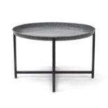 Industrial stainless steel tray top occasional table, 42.5cm high x 70cm in diameter :For Further