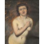 Manner of William Etty - Top half portrait of a nude female, oil on paper laid on board, mounted and