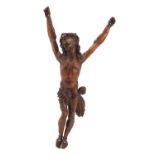 Good 17th century German school carved fruitwood Corpus Christi with crown of thorns, 37cm high :For