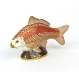 Royal Crown Derby carp paperweight with gold coloured stopper, 11.5cm high :For Further Condition