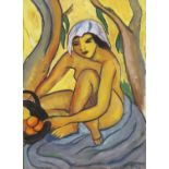 Nude Middle Eastern girl, gouache, mounted, framed and glazed, 36cm x 25.5cm :For Further