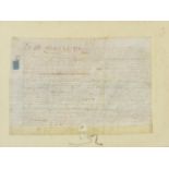 Antique vellum document inscribed Robert Earl, mounted, framed and glazed, 49cm x 34cm :For