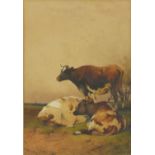 Frederick E Valter 1899 - Cattle in a landscape, Victorian watercolour, mounted, framed and