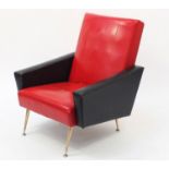 Vintage 1950's chair with red and black vinyl upholstery on chrome feet, 83.5cm high :For Further