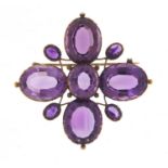 Victorian unmarked gold and amethyst brooch, 5.5cm wide, 20.4g :For Further Condition Reports Please